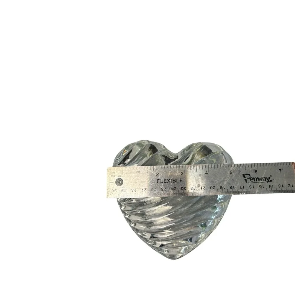Vintage Clear Glass Heart Shaped Trinket Box Swirl Pattern w/ Lid